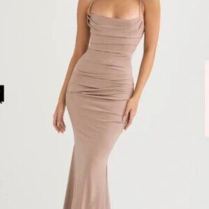 MILENA ALMOND JERSEY CORSET MAXI DRESS Size Small
